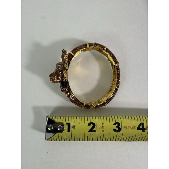 Kenneth J Lane Rhinestone Enamel Lions Head Gold Tone Clamp Bracelet Cuff 7.25" - Picture 9 of 10